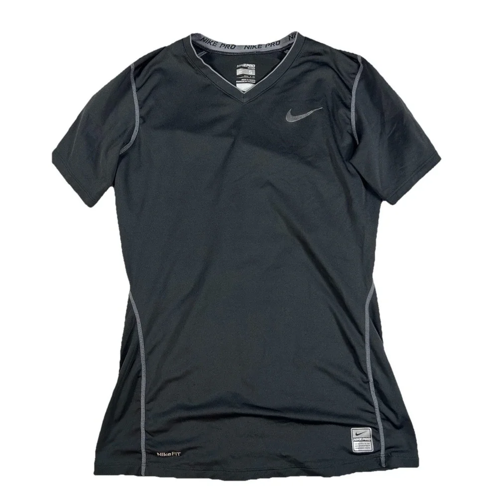 Nike Pro Fitted Top Womens V Neck Small‎ Black T Shirt Performance Active